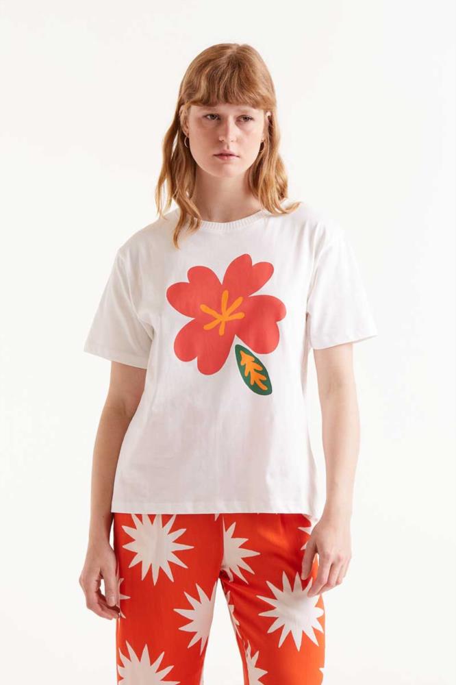 CAMISETA PRINT FLORAL BLANCA