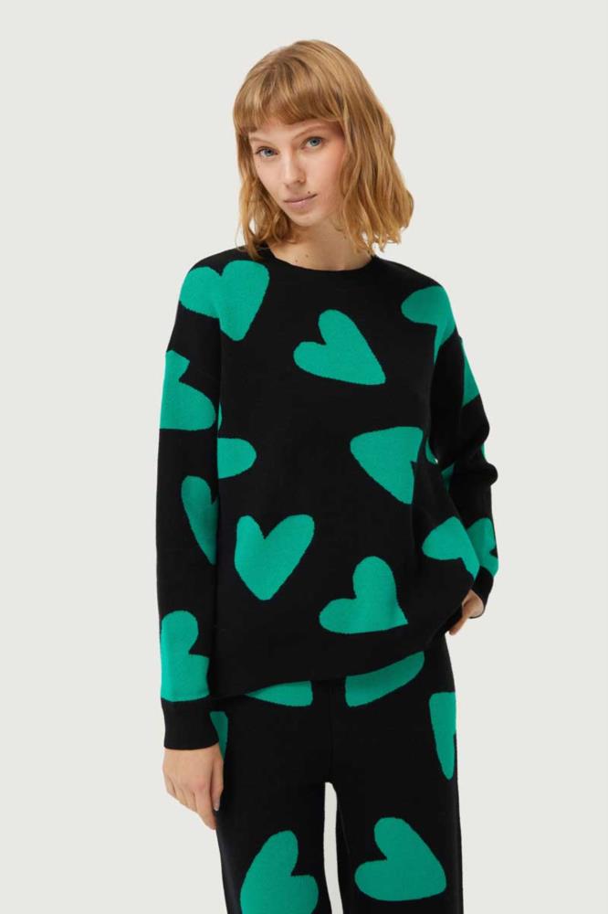 JERSEY DE PUNTO JACQUARD DE CORAZONES NEGRO