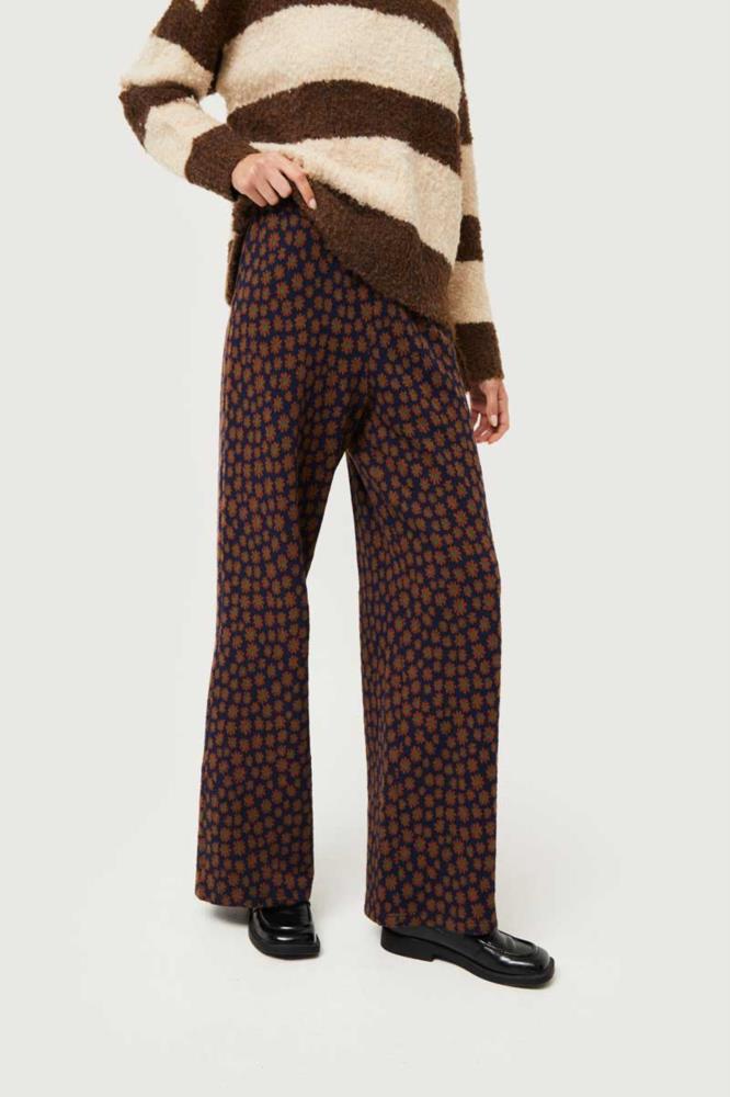 PANTALON DE PUNTO JACQUARD CON ESTAMPADO FLORAL AZUL